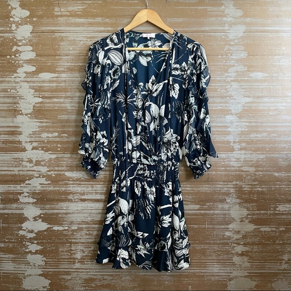 Parker Linette Combo Dress Blue Rooted Floral Silk - Picture 2 of 6